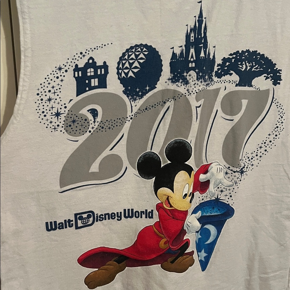 4/$25 SALE Disney White Muscle Tank Top 2017 Mickey Graphic Disney World Small - Picture 3 of 7